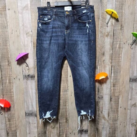 Frame Le Garçon Crop Convant Distressed Straight Leg Jeans - Picture 1 of 4